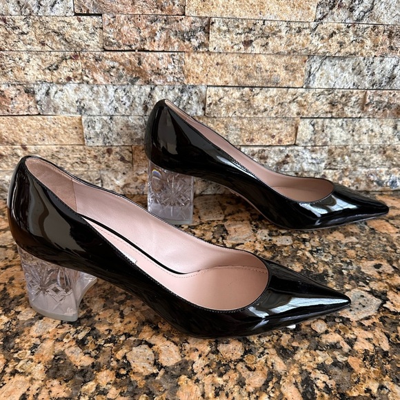 MIU MIU PRADA BLACK PATENT LEATHER CRYSTALS HEEL PUMPS - Picture 2 of 8